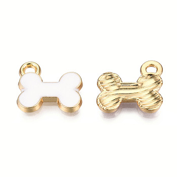 Alloy Charms, with Enamel, Cadmium Free & Lead Free, Light Gold, Bone, White, 11.5x13x2mm, Hole: 1.6mm