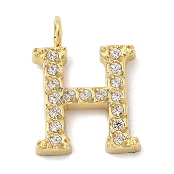 Ion Plating(IP) 304 Stainless Steel Micro Pave Cubic Zirconia Pendants, Golden, Letter A~Z Charms, Letter H, 12.5x9.5x2mm, Hole: 2mm