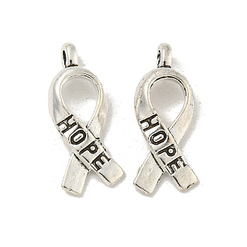 Awareness Ribbon Hope Tibetan Style Alloy Pendants, Cadmium Free & Lead Free, Antique Silver, 19x7.5x4mm, Hole: 2mm, about 1810pcs/1000g