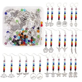 DIY Earring Making Kits, Including Flower & Mountain 304 & 201 Stainless Steel & Alloy Pendant, Glass Beads, Brass Earring Findings, Stainless Steel Color, 384Pcs/box