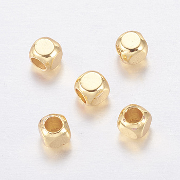 Brass Beads, Long-Lasting Plated, Cube, Golden, 3x3x3mm, Hole: 1.5mm