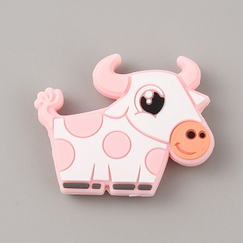 Cow Silicone Beads, Misty Rose, 30x38x8mm, Hole: 3mm