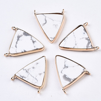 Natural Howlite Pendant Links, with Edge Light Gold Plated Brass Findings, Triangle, White, 26.5~27.5x22~23x3~4mm, Hole: 2mm