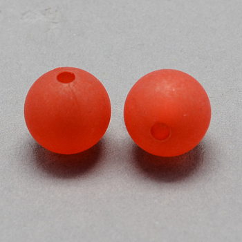 Transparent Acrylic Ball Beads, Frosted Style, Round, Red, 10mm, Hole: 2mm, about 938pcs/500g