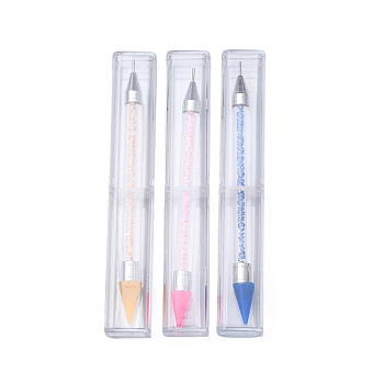 3Pcs 3 Colors Double Different Head Nail Art Dotting Tools, UV Gel Nail Brush Pens, Mixed Color, 147mm, 1pc/color