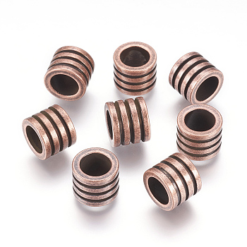 304 Stainless Steel Beads, Large Hole Beads, Grooved Beads, Column, Red Copper, 10x8mm, Hole: 6.5mm