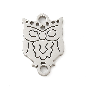 201 Stainless Steel Laser Cut Connector Charms, Stainless Steel Color, Owl, 15x9.5x1mm, Hole: 1.6mm