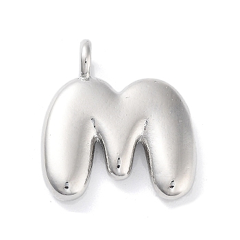 Rack Plating Brass Balloon Letter Pendants, Cadmium Free & Lead Free, Long-Lasting Plated, Platinum, Letter M, 18x16.5x4.5mm, hole: 2.5mm