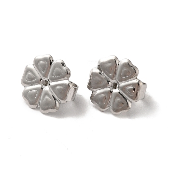 304 Stainless Steel Friction Ear Nuts, Flower, Stainless Steel Color, 10x10x4.5mm, Hole: 1mm