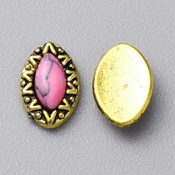 Zinc Alloy Cabochons, with Plastic Beads, Nail Art Decoration Accessories for Women,  Antique Golden, Horse Eye, 9x5.5x2mm