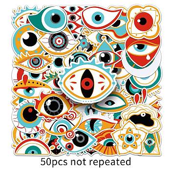 50Pcs Evil Eye PVC Waterproof Stickers, Adhesive Lucky Eye Decals, for Suitcase & Skateboard & Refigerator Decor, Mixed Color, 50~80mm
