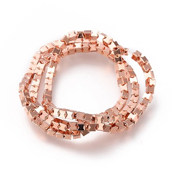 Electroplated Non-magnetic Synthetic Hematite Beads Strands, Long-Lasting Plated, Rose Gold Plated, 3x3mm, Hole: 1mm, about 131~133pcs/strand, 15.75 inch(40cm)