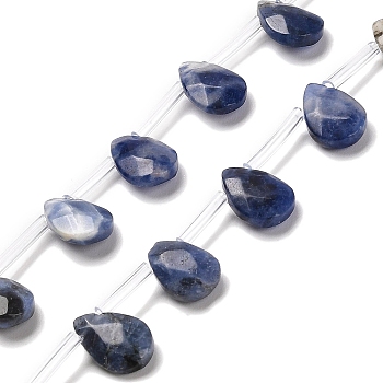Natural Sodalite Beads Strands, Faceted, Teardrop, Top Drilled, 12x8x3.5mm, Hole: 0.9mm, about 28pcs/strand, 13.78''(35cm)