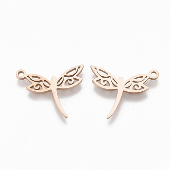 201 Stainless Steel Pendants, Dragonfly, Rose Gold, 15.5x19x1mm, Hole: 1.4mm