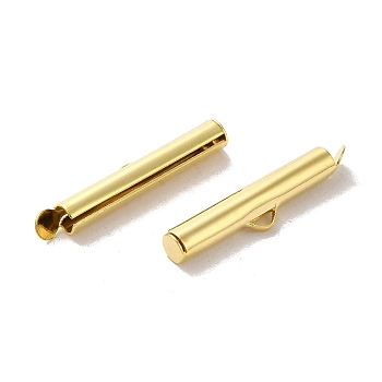 Brass Cord Ends, Column, Real 24K Gold Plated, 28x4mm, Hole: 1.5mm, Inner Diameter: 3mm