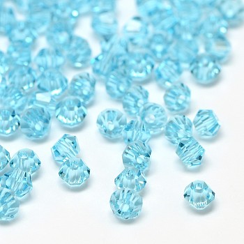 Imitation 5301 Bicone Beads, Transparent Glass Faceted Beads, Pale Turquoise, 6x5mm, Hole: 1.3mm, about 288pcs/bag