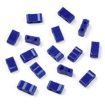 2-Hole Opaque Glass Seed Beads, Rectangle, Blue, 5x2x2mm, Hole: 0.8mm