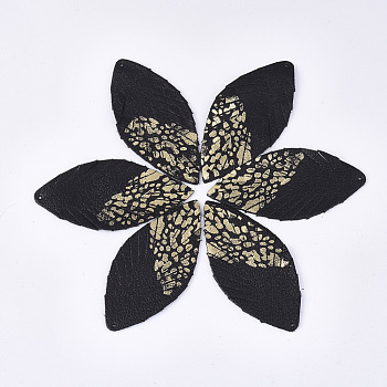 Eco-Friendly Sheepskin Leather Big Pendants, Leaf, Black, 75x35~37x1~1.5mm, Hole: 1.4mm