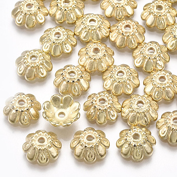 CCB Plastic Bead Caps, Multi-Petal, Flower, Light Gold, 10x3.5mm, Hole: 1.5mm