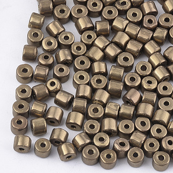 Electroplate Glass Bugle Beads, Metallic Colours, Round Hole, Golden Plated, 7~7.5x6~6.5mm, Hole: 2.5mm, about 800pcs/bag