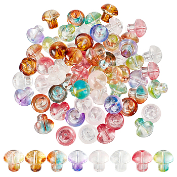 Elite 80Pcs 8 Colors Transparent Glass Beads, Mushroom, Mixed Color, 13.5x13.5mm, Hole: 1.6mm, 10pcs/color