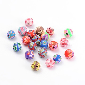 Handmade Polymer Clay Beads, Round, Mixed Color, about 8mm in diameter, hole: 1mm(X-FM8mmY)