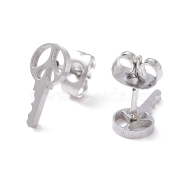 Key Shape 304 Stainless Steel Stud Earrings for Women(EJEW-Z017-03P)-2