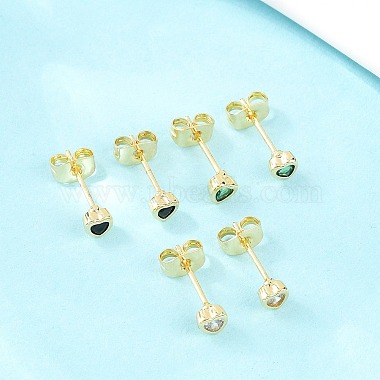 Brass Micro Pave Cubic Zirconia Stud Earrings(EJEW-F405-22A-G)-1