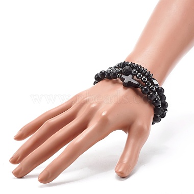 Energy Power Cross Beads Stretch Bracelets Set for Men Women(BJEW-JB06891)-6