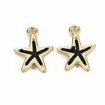 Rack Plating Alloy Pendants, with Enamel, Cadmium Free & Lead Free, Starfish, Light Gold, Black, 17x13x1.5mm, Hole: 1.8mm(PALLOY-S132-234J-RS)