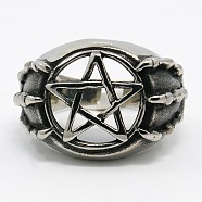 Personalized 304 Stainless Steel Star Rings for Men, Antique Silver, 17~23mm(X-RJEW-F015-18)