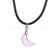 Glass Crescent Moon Pendant Necklaces, with Imitation Leather Cords, Plum, 17.60~17.99 inch(44.7~45.7cm)(NJEW-JN04579-04)