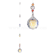 Glass Teardrop Pendant Decorations, Suncatchers Hanging, with Glass Beads and 304 Stainless Steel Rings, 260mm(HJEW-TA00015)