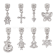 8Pcs 8 Style Rack Plating Brass Micro Pave Clear Cubic Zirconia Pendants, Long-Lasting Plated, Cadmium Free & Lead Free, Star & Butterfly & Christmas Tree & Arrow, Platinum, 22~29mm, Hole: 2.5mm, 1pc/style(ZIRC-OC0001-05P)