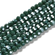 Opaque Glass Beads Strands, Faceted, Round, Dark Green, 6mm, Hole: 1mm, about 98~100pcs/strand, 20.39~20.59 inch(51.8~52.3cm)(EGLA-A035-P6mm-A06)