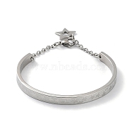 304 Stainless Steel Star Bangles with Charms, with Safety Chains, Stainless Steel Color, Inner Diameter: 2-3/8 inch(6cm)(BJEW-F464-17P)