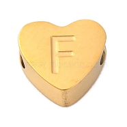 Ion Plating(IP) Tarnish Resistant 304 Stainless Steel Beads, Heart with Letter, Golden, Letter F, 7x8x3mm, Hole: 2mm(STAS-H219-16G-F)