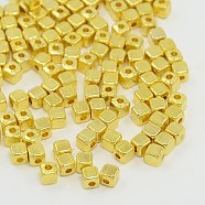 Tibetan Style Alloy Spacer Beads, Cadmium Free & Nickel Free & Lead Free, Cube, Golden, about 4mm long, 4mm wide, 4mm thick, hole: 1.5mm(K0NP1012)
