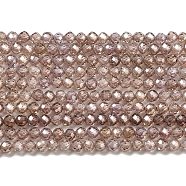 Cubic Zirconia Bead Strands, Faceted Rondelle, Camel, 3mm, Hole: 0.6mm, about 131pcs/strand, 15.16 inch(38.5cm)(ZIRC-C006-01B-05)