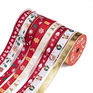 8 Rolls 8 Styles Christmas Printed Polyester Ribbon Sets, Grosgrain Ribbon for Gift Wrapping, Mixed Color, 5/8 inch(16mm), 5 yards/roll, 1 roll/style(OCOR-A008-01)