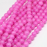 Natural Yellow Jade Beads Strands, Dyed, Round, Fuchsia, 6mm, Hole: 1mm, about 70pcs/strand, 15.75 inch(G-G598-6mm-YXS-30)