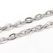 304 Stainless Steel Cable Chains, Flat Oval, Unwelded, Stainless Steel Color, 5x3.5x1mm(CHS-L001-57-1mm)