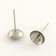 304 Stainless Steel Post Stud Earring Findings, For Half Drilled Beads, Stainless Steel Color, 3mm, pin: 0.7mm(STAS-R063-41)