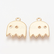 Brass Charms, Nickel Free, Real 18K Gold Plated, Ghost, 12x10x1mm, Hole: 1mm(KK-Q735-306G)