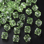 Transparent Acrylic Beads, Faceted, Square, Light Green, 8.5x9.5x9.5mm, Hole: 2.5mm, about 1070pcs/500g(MACR-S373-51B-B10)