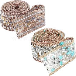 Hotfix Resin Rhinestone Tape, Iron on Patches, with Iron Curb Chain, Rhinestone Trimming, Costume Accessories, Golden, 25x2~4mm, 50cm/strand, 2 strands/set(DIY-FG0001-48)