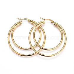 304 Stainless Steel Hoop Earrings, Hypoallergenic Earrings, Double Rings, Golden, 12 Gauge, 47x44x2mm, Pin: 1mm(EJEW-F188-21G)
