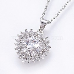 304 Stainless Steel Pendant Necklaces, with Cubic Zirconia, Heart, Stainless Steel Color, 17.71 inch(45cm), Pendant: 22x16x5.5mm(NJEW-H486-03P)