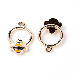 Zinc Alloy Enamel Pendants, Ring with Bee, Light Gold, 19x12.5x3.5mm, Hole: 1.6mm(PALLOY-TAC0022-11)