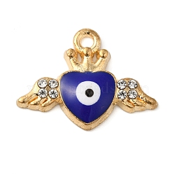 Alloy Enamel Rhinestone Glass Pendants, Golden, Evil Eye, Heart, 15x20.5x3mm, Hole: 1.6mm(ENAM-U003-02G-02)